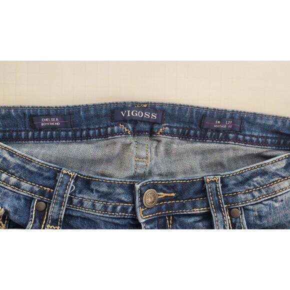 Vigoss Chelsea Boyfriend Womens Jeans Size 13/14 (36x27) Embroidered Distressed - Picture 4 of 12